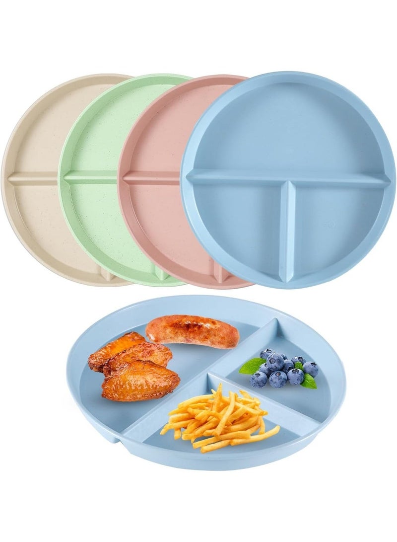 ChicAbode 4pcs Divided Dinner Plates, Portion Control Divided Plates, Unbreakable Divided Plates Compartment Plates, Divided Diet Plates Tray Reusable Dishes for Most People - Image 1